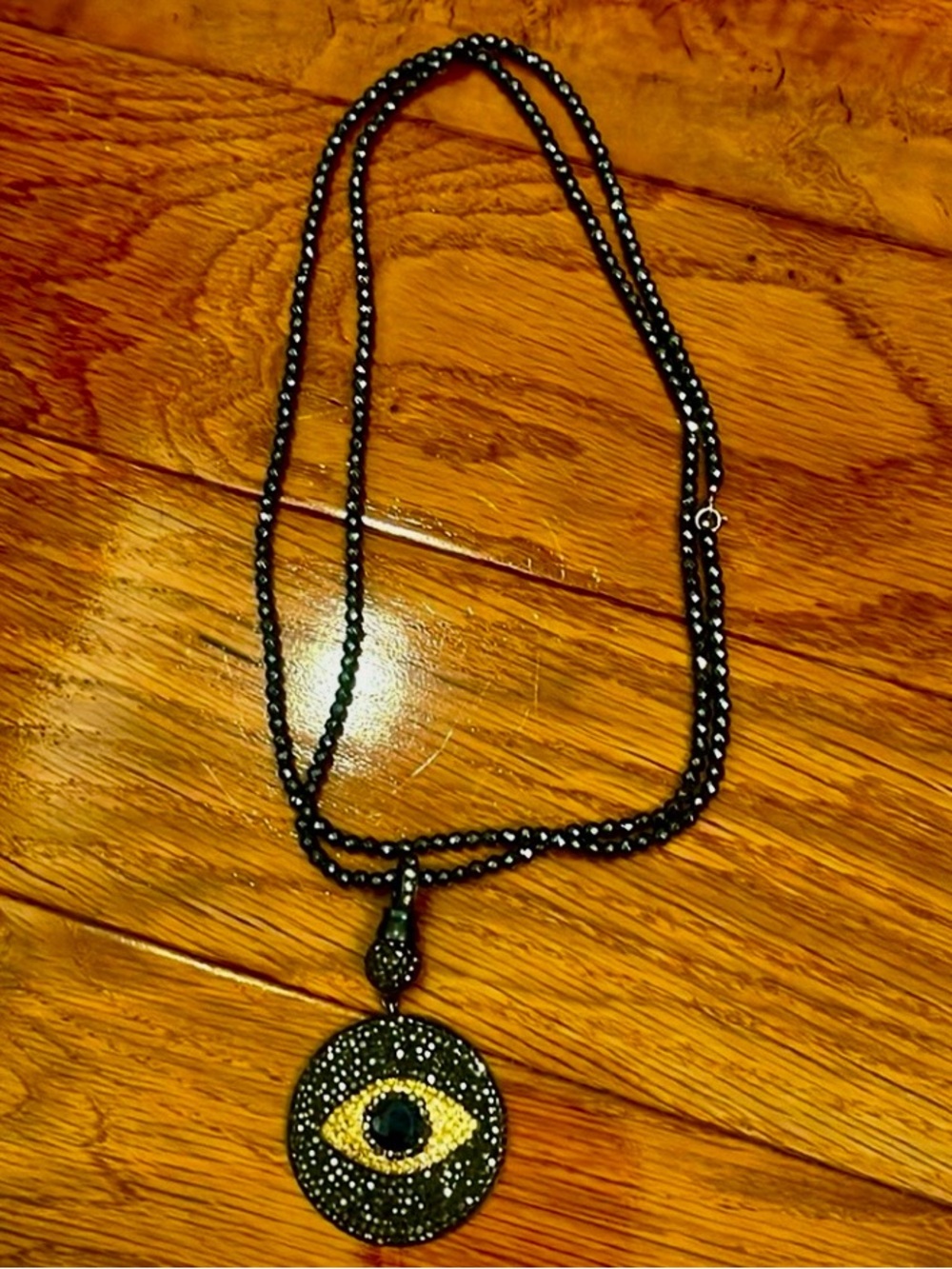 Black Beaded Necklace with Eye Pendant
